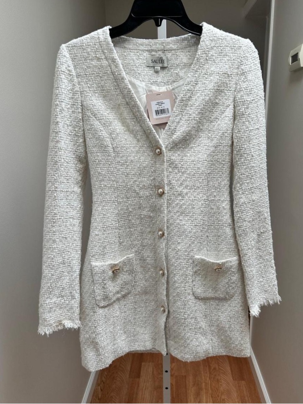 Revolve Sau Lee Audrey Long Sleeve Tweed Button up Mini Dress